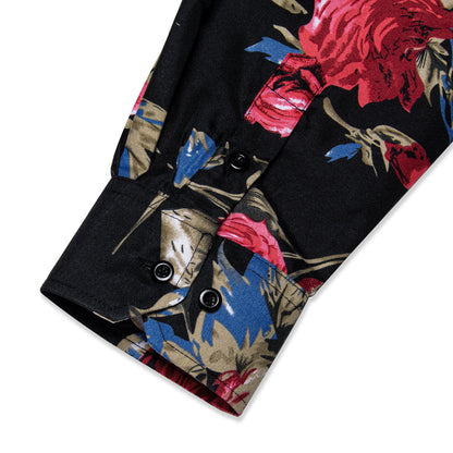 Black Red Floral Dress Shirt shirt    - Sophisticated Gentlemen
