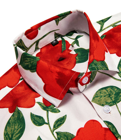 White Red-Rose Floral Dress Shirt shirt    - Sophisticated Gentlemen
