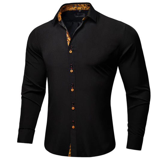Black Shirt With Gold Paisley Accent shirt S (Chest 40)   - Sophisticated Gentlemen