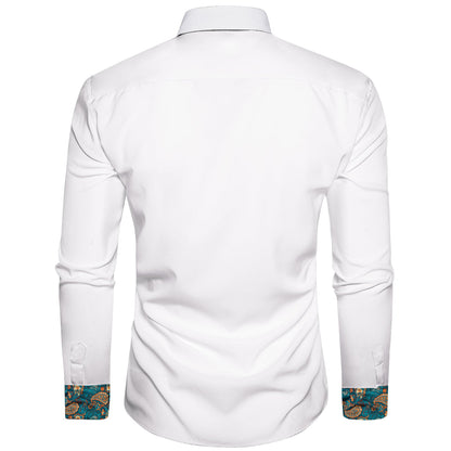 White Shirt with Green Paisley Accent Shirt    - Sophisticated Gentlemen