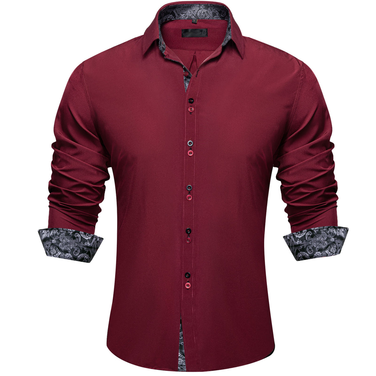 Burgundy Shirt With Black Paisley Accent shirt    - Sophisticated Gentlemen