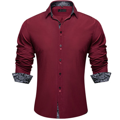Burgundy Shirt With Black Paisley Accent shirt    - Sophisticated Gentlemen
