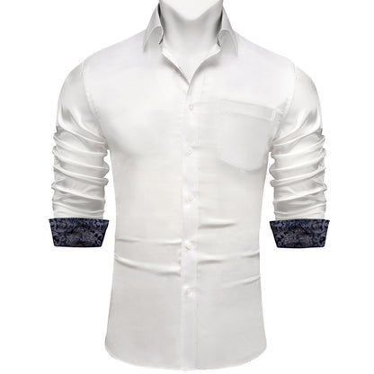 White Shirt With Royal Blue Paisley Accent shirt S   - Sophisticated Gentlemen