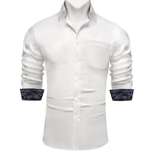 White Shirt With Royal Blue Paisley Accent shirt S   - Sophisticated Gentlemen