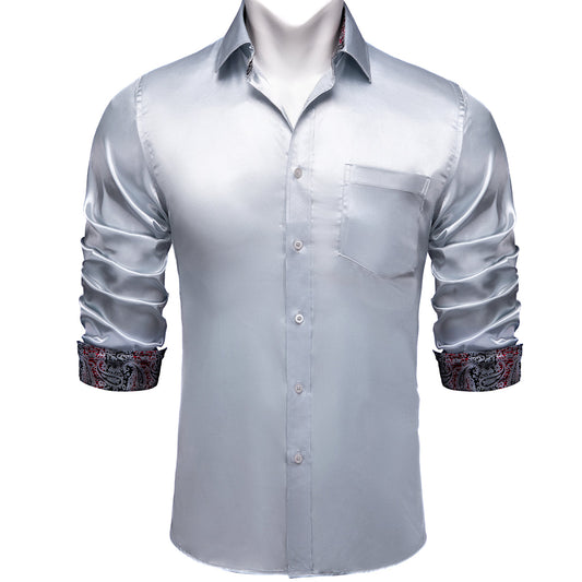 Silver Shirt with Black Paisley Accent shirt S   - Sophisticated Gentlemen