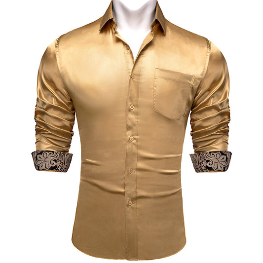 Champagne Yellow With Black Paisley Edge Dress Shirt shirt S   - Sophisticated Gentlemen