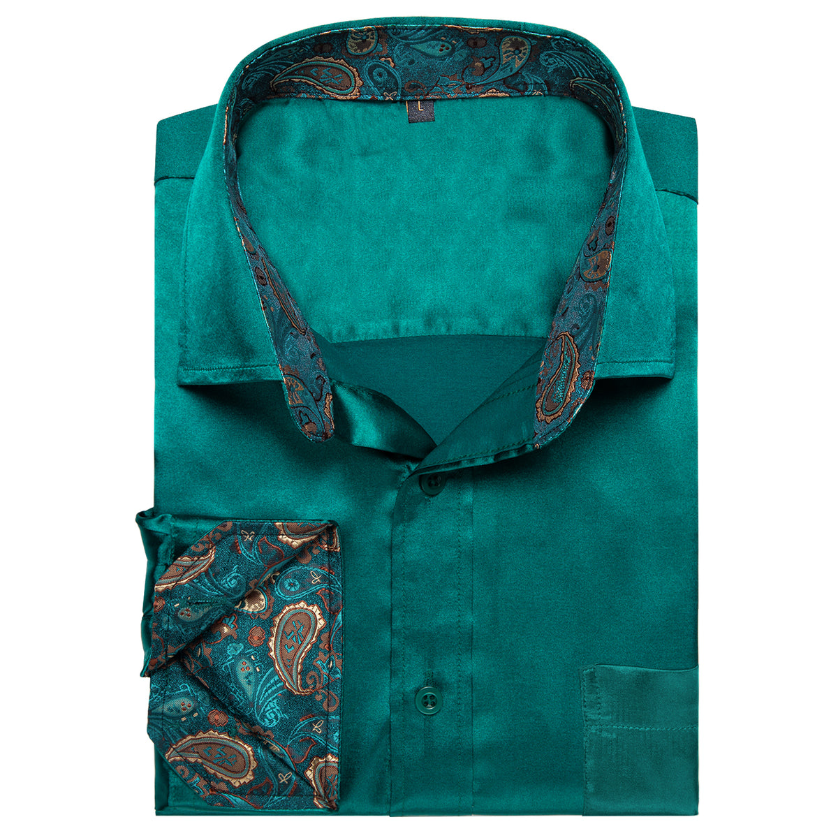 Solid Green Shirt with Green Paisley Accent shirt    - Sophisticated Gentlemen