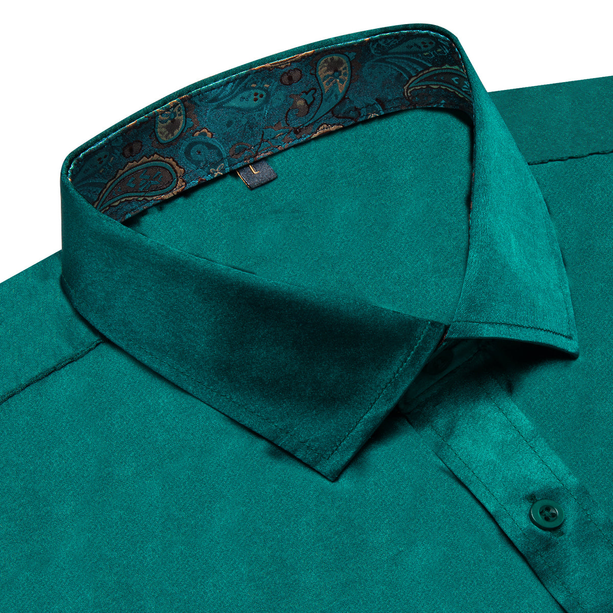 Solid Green Shirt with Green Paisley Accent shirt    - Sophisticated Gentlemen