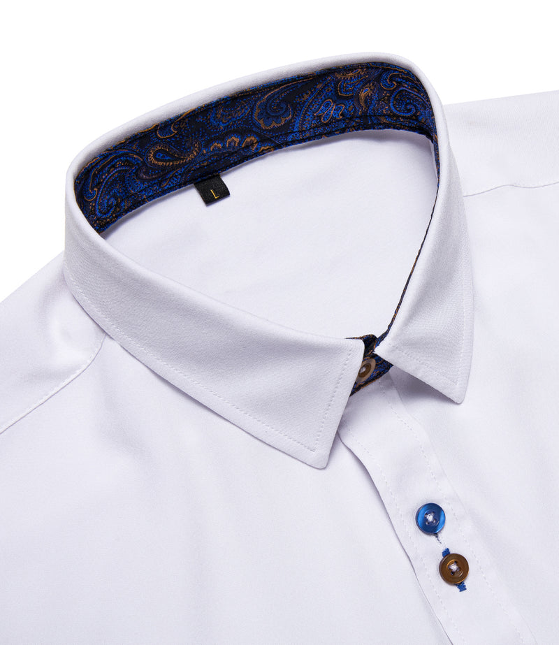 Pure White With Blue Paisley Edge Men's Solid Dress Shirt shirt    - Sophisticated Gentlemen