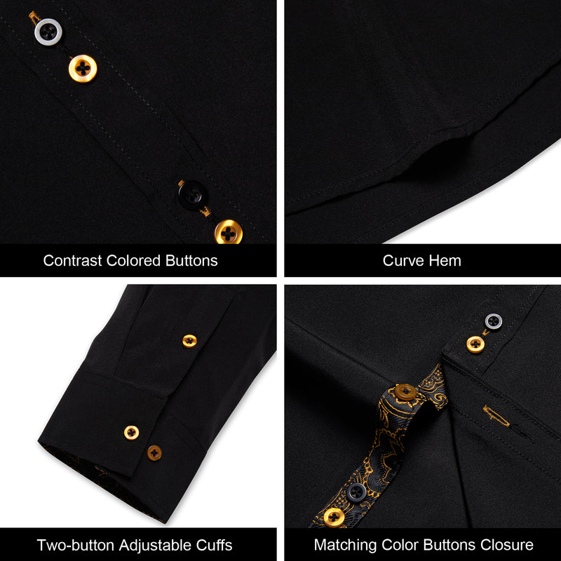 Splicing Style Black With Golden Paisley Edge Dress Shirt shirt    - Sophisticated Gentlemen