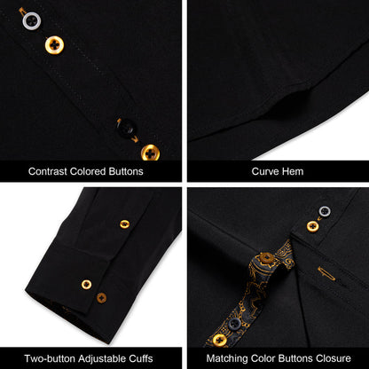 Splicing Style Black With Golden Paisley Edge Dress Shirt shirt    - Sophisticated Gentlemen
