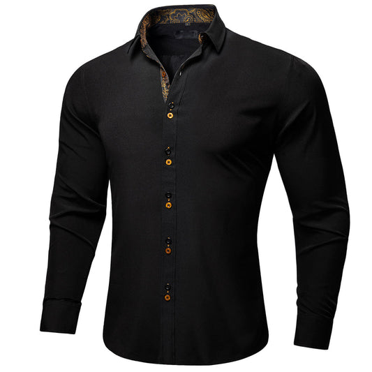 Splicing Style Black With Golden Paisley Edge Dress Shirt shirt S   - Sophisticated Gentlemen