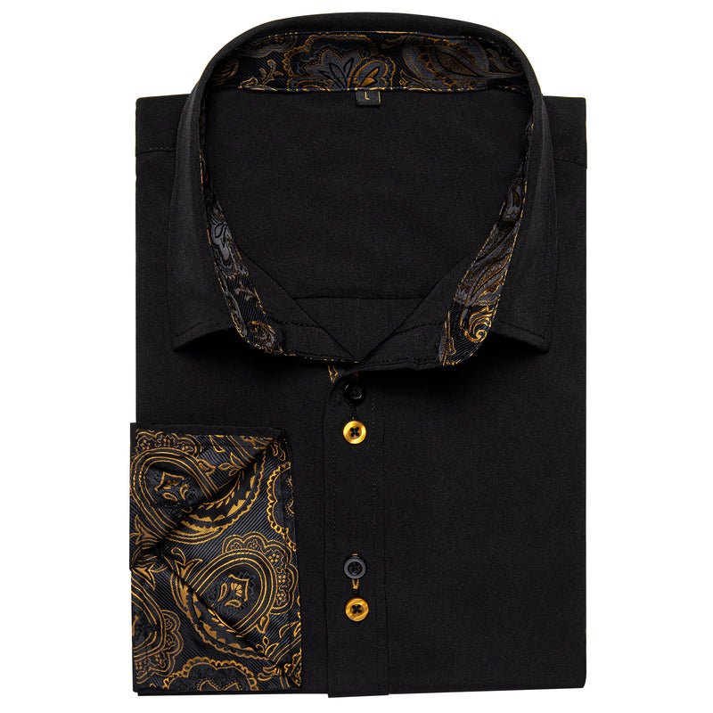 Splicing Style Black With Golden Paisley Edge Dress Shirt shirt    - Sophisticated Gentlemen