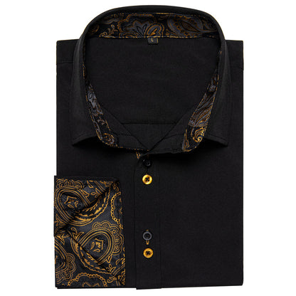 Splicing Style Black With Golden Paisley Edge Dress Shirt shirt    - Sophisticated Gentlemen