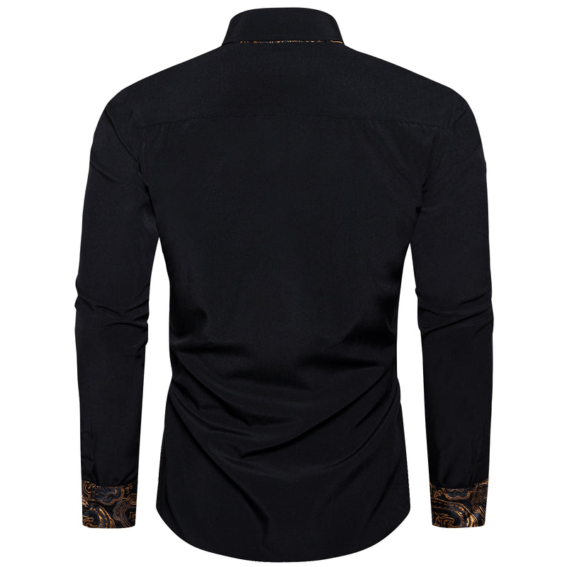 Splicing Style Black With Golden Paisley Edge Dress Shirt shirt    - Sophisticated Gentlemen