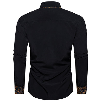 Splicing Style Black With Golden Paisley Edge Dress Shirt shirt    - Sophisticated Gentlemen