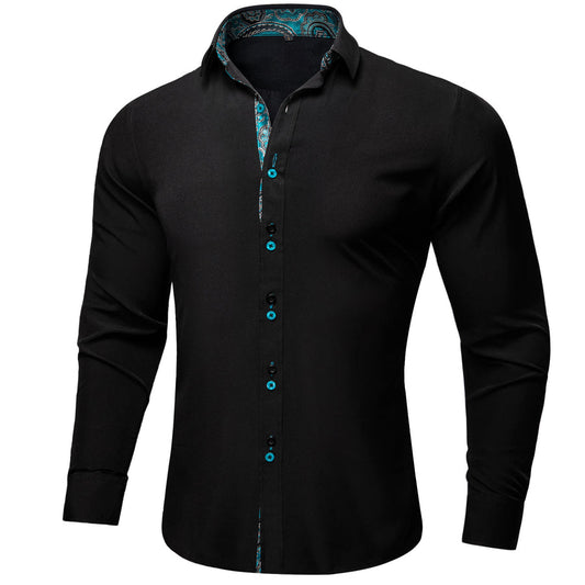 Black With Blue Paisley Edge Dress Shirt shirt S   - Sophisticated Gentlemen