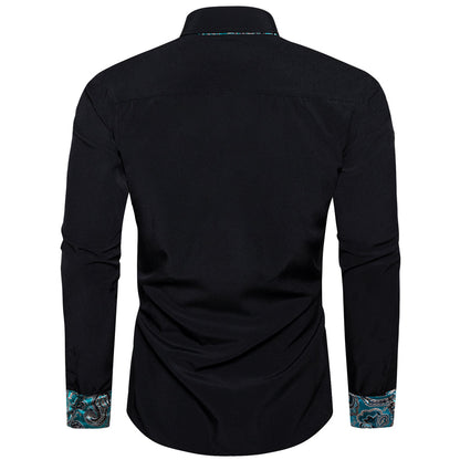 Black With Blue Paisley Edge Dress Shirt shirt    - Sophisticated Gentlemen