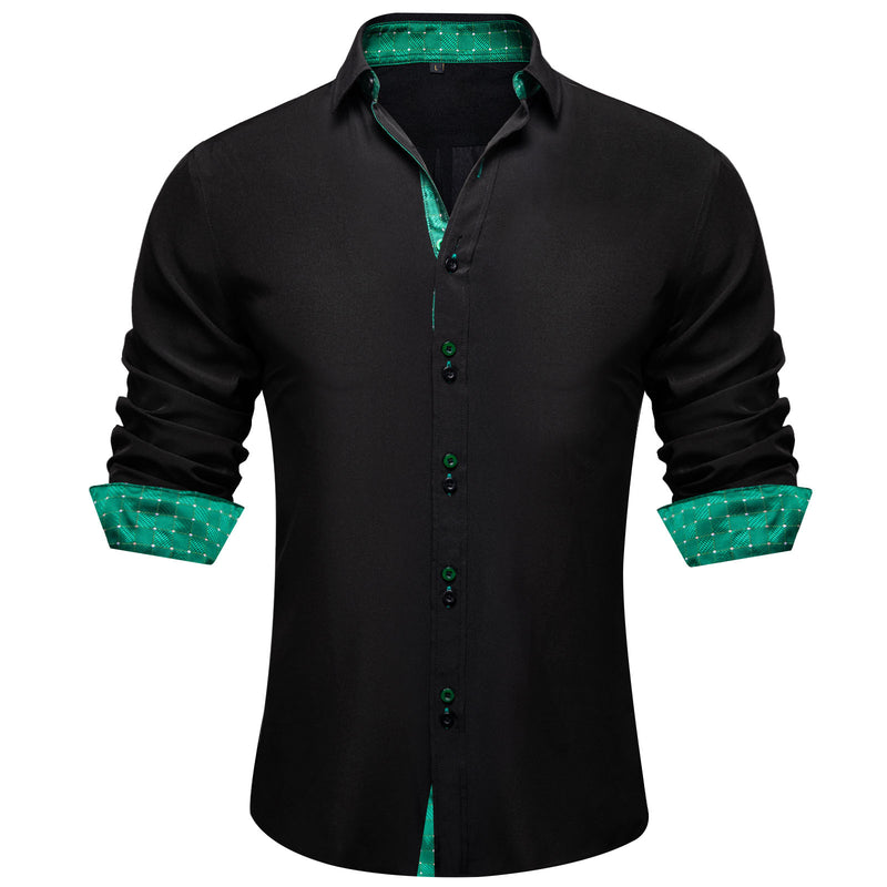 Splicing Style Black With Green Plaid Edge Dress Shirt shirt    - Sophisticated Gentlemen