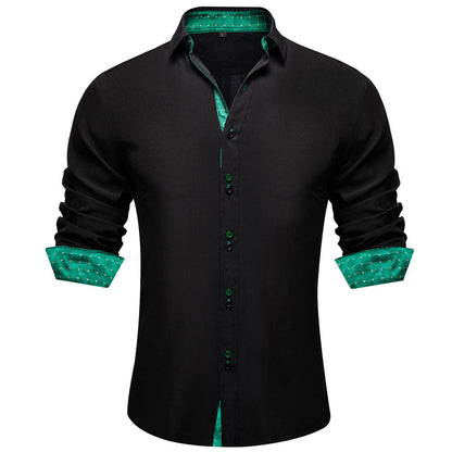 Splicing Style Black With Green Plaid Edge Dress Shirt shirt    - Sophisticated Gentlemen