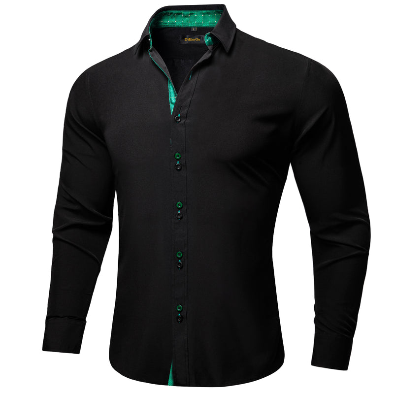 Splicing Style Black With Green Plaid Edge Dress Shirt shirt S   - Sophisticated Gentlemen