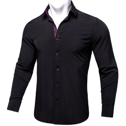 Black With Purple Paisley Edge Dress Shirt shirt    - Sophisticated Gentlemen