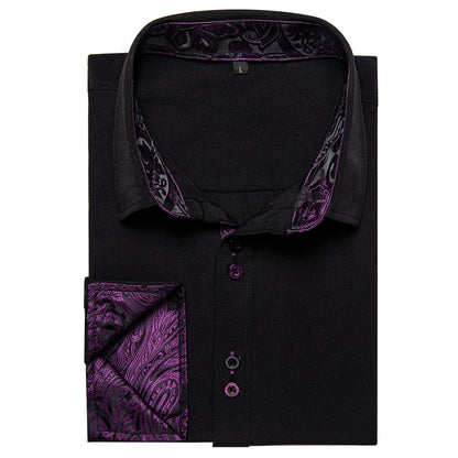 Black With Purple Paisley Edge Dress Shirt shirt    - Sophisticated Gentlemen