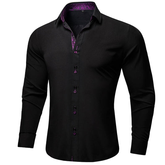 Black With Purple Paisley Edge Dress Shirt shirt S   - Sophisticated Gentlemen