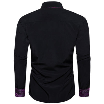 Black With Purple Paisley Edge Dress Shirt shirt    - Sophisticated Gentlemen