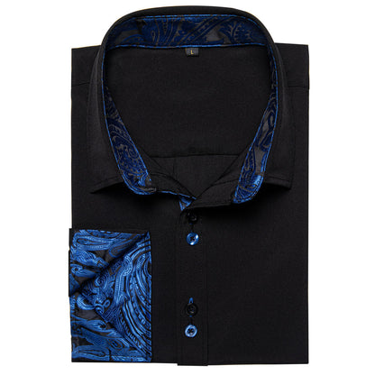 Blue Black Paisley Edge Dress Shirt shirt    - Sophisticated Gentlemen