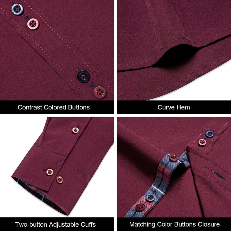 Splicing Style Red With Blue Plaid Edge Dress Shirt shirt    - Sophisticated Gentlemen