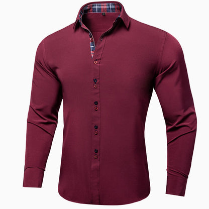 Splicing Style Red With Blue Plaid Edge Dress Shirt shirt S   - Sophisticated Gentlemen