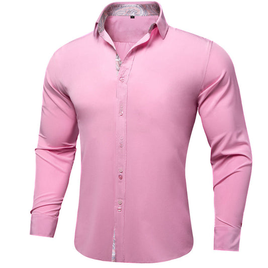 Splicing Style Pink With Pink Paisley Edge Dress Shirt shirt S   - Sophisticated Gentlemen