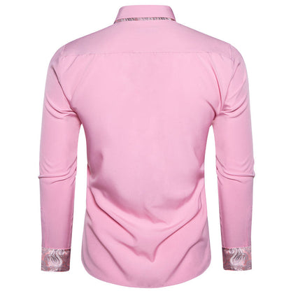 Splicing Style Pink With Pink Paisley Edge Dress Shirt shirt    - Sophisticated Gentlemen