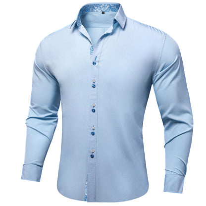 Baby Blue Paisley Edge Dress Shirt shirt S   - Sophisticated Gentlemen