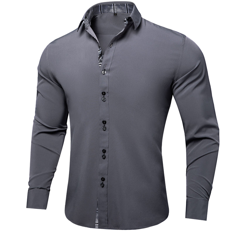 Splicing Style Gray With Gray Plaid Edge Dress Shirt shirt S   - Sophisticated Gentlemen