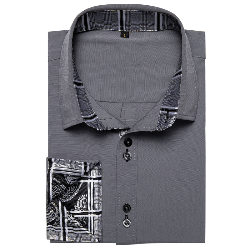 Splicing Style Gray With Gray Plaid Edge Dress Shirt shirt    - Sophisticated Gentlemen