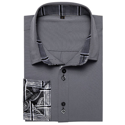 Splicing Style Gray With Gray Plaid Edge Dress Shirt shirt    - Sophisticated Gentlemen