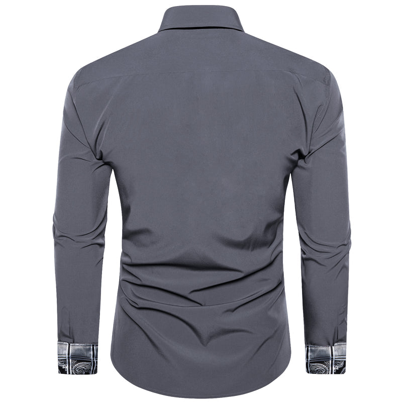 Splicing Style Gray With Gray Plaid Edge Dress Shirt shirt    - Sophisticated Gentlemen