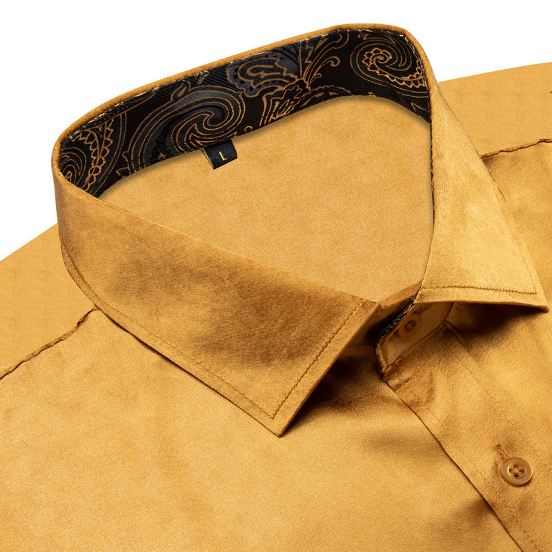 Golden With Black Paisley Edge Men's Solid Dress Shirt shirt    - Sophisticated Gentlemen