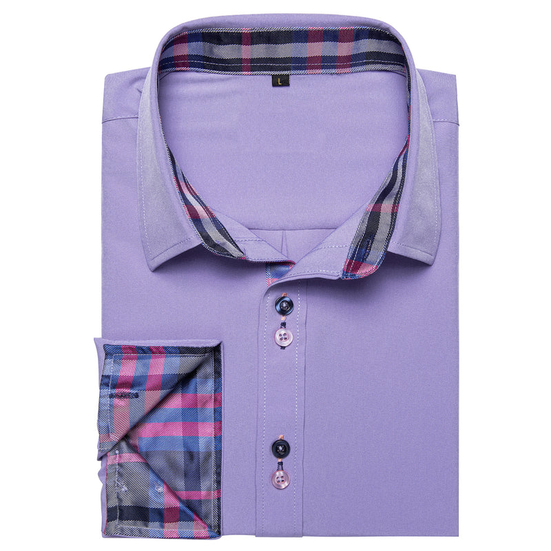 Splicing Style Purple With Blue Plaid Edge Dress Shirt shirt    - Sophisticated Gentlemen
