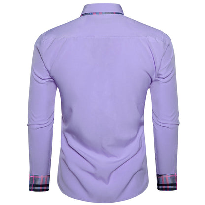 Splicing Style Purple With Blue Plaid Edge Dress Shirt shirt    - Sophisticated Gentlemen