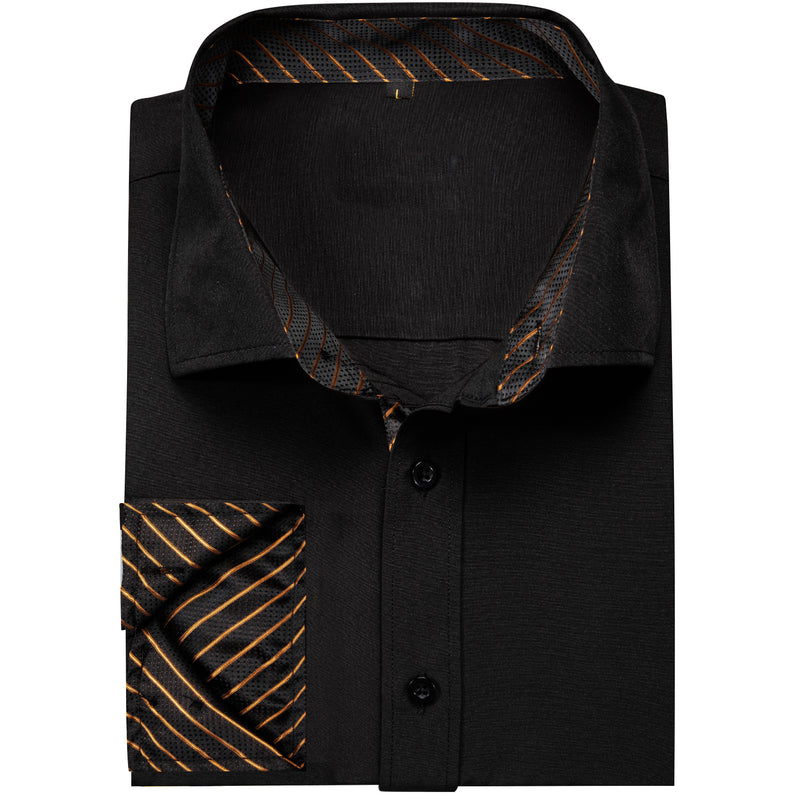 Black With Golden Striped Edge Men's Solid Dress Shirt shirt    - Sophisticated Gentlemen
