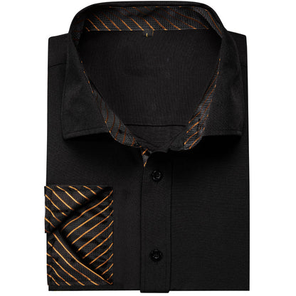 Black With Golden Striped Edge Men's Solid Dress Shirt shirt    - Sophisticated Gentlemen