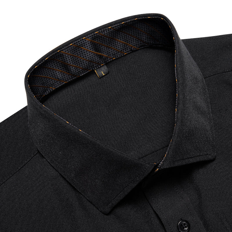 Black With Golden Striped Edge Men's Solid Dress Shirt shirt    - Sophisticated Gentlemen