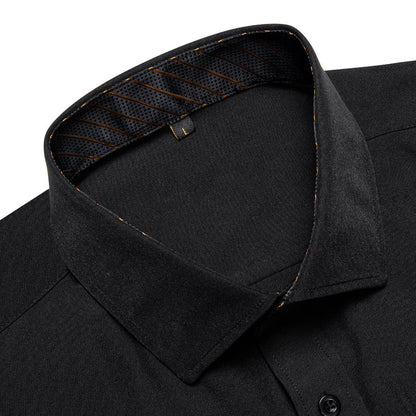 Black With Golden Striped Edge Men's Solid Dress Shirt shirt    - Sophisticated Gentlemen