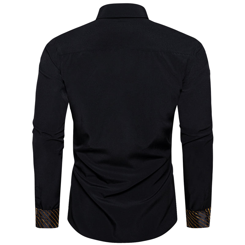 Black With Golden Striped Edge Men's Solid Dress Shirt shirt    - Sophisticated Gentlemen