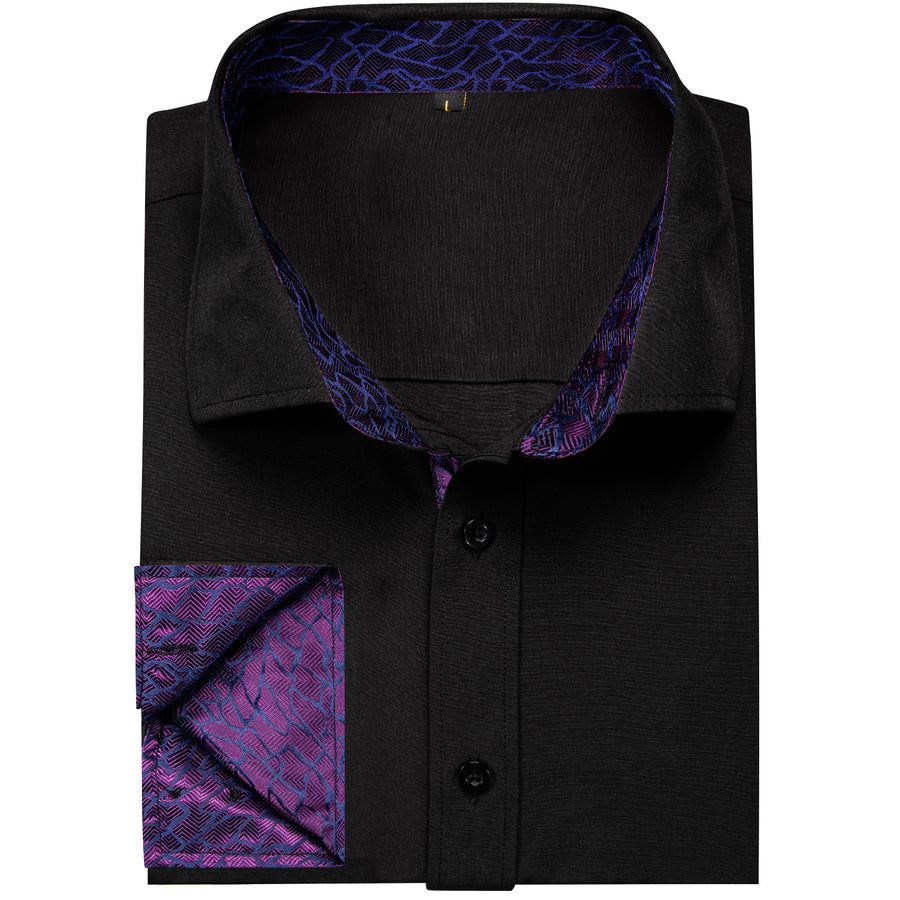 Black With Purple Novelty Edge Dress Shirt shirt    - Sophisticated Gentlemen