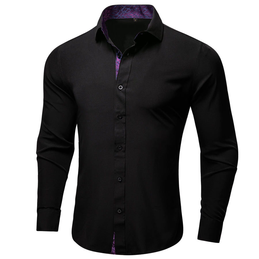 Black With Purple Novelty Edge Dress Shirt shirt    - Sophisticated Gentlemen