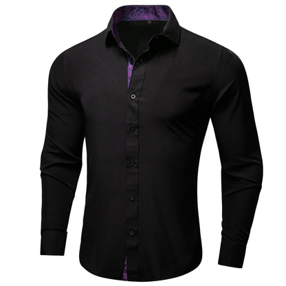 Black With Purple Novelty Edge Dress Shirt shirt    - Sophisticated Gentlemen